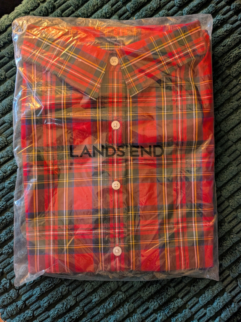 Lands' End red, black, and yellow plaid button-up shirt in size 14 #plaid #prepp